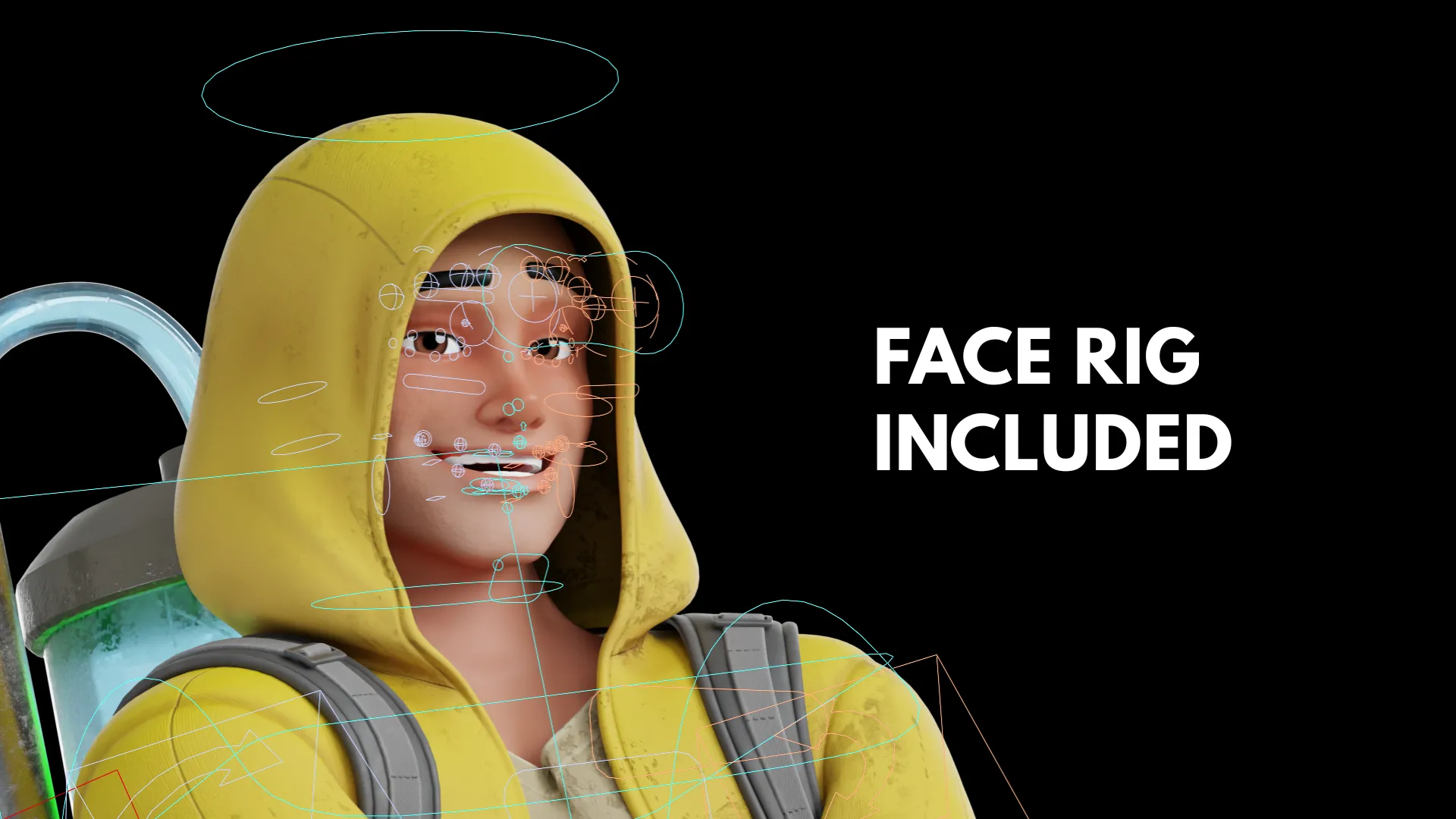 Cartoon Hazmat Cleaner 3D model face rig included