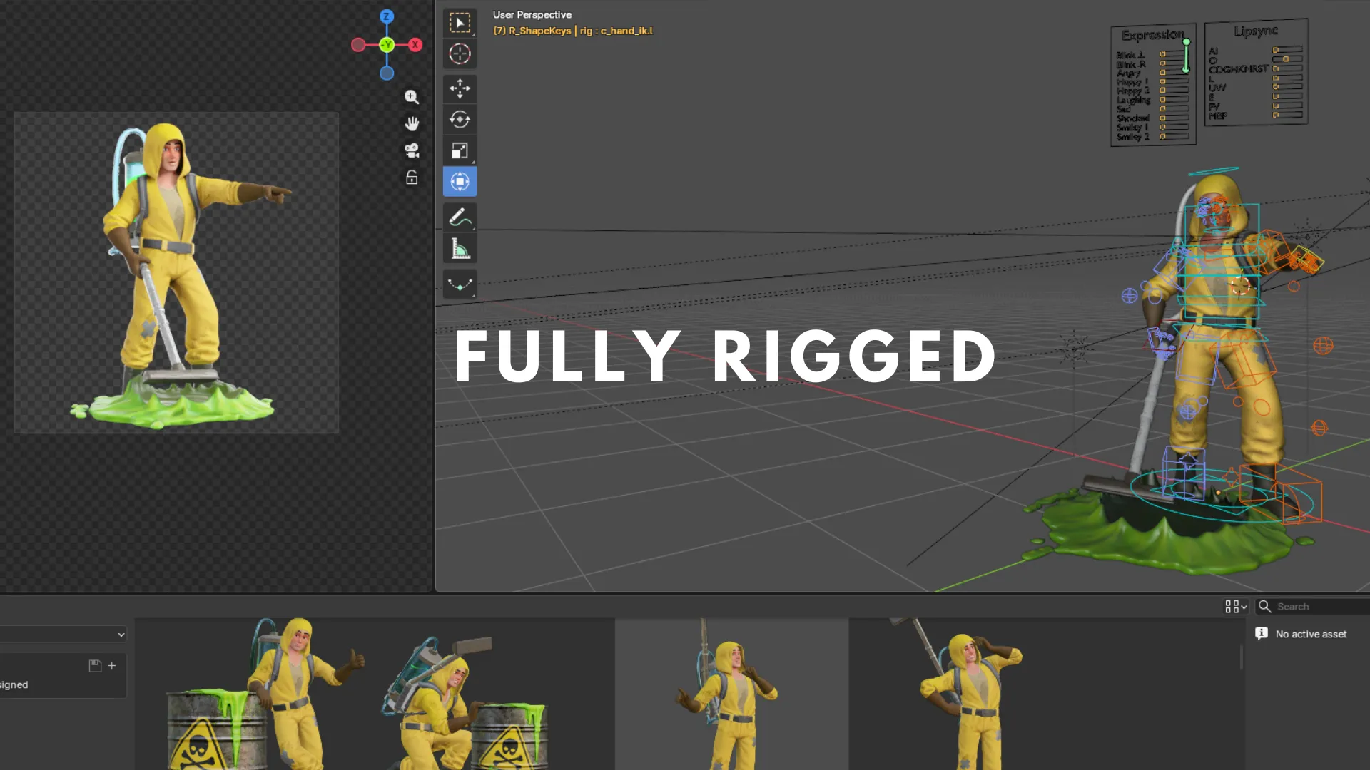 Cartoon Hazmat Cleaner 3D model fully rigged production setup