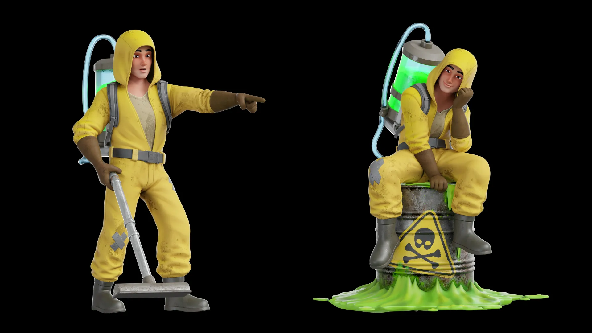 Cartoon Hazmat Cleaner 3D model closeup render