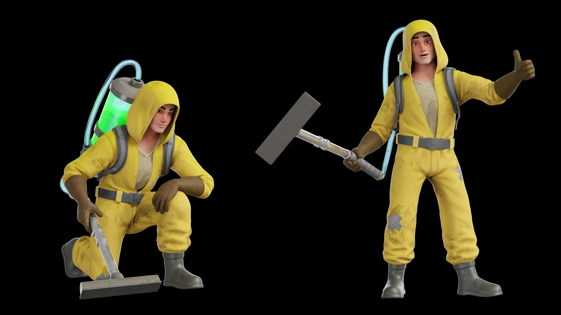 Cartoon Hazmat Cleaner 3D model closeup render variation 3