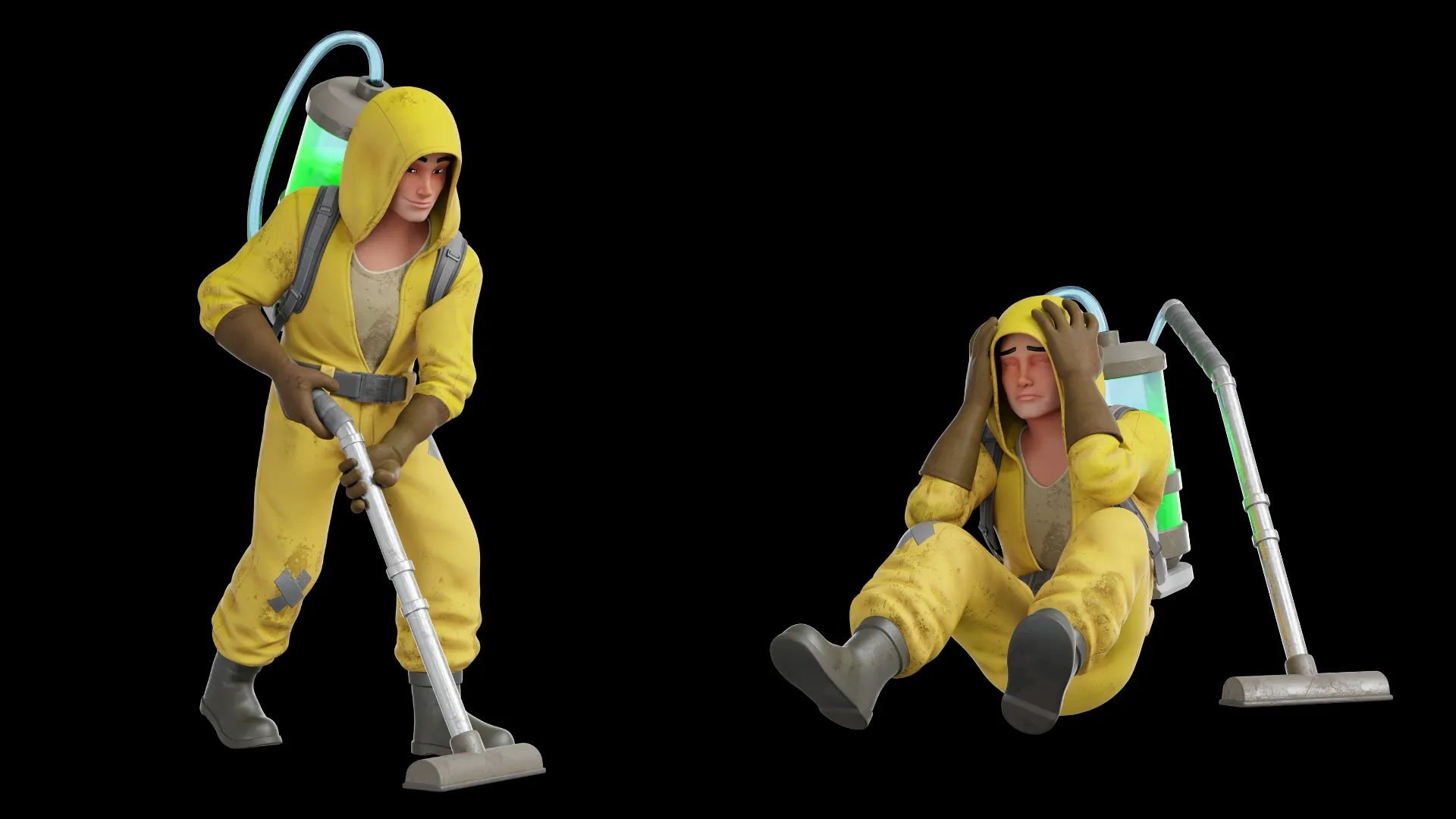 Cartoon Hazmat Cleaner 3D model closeup render variation 4