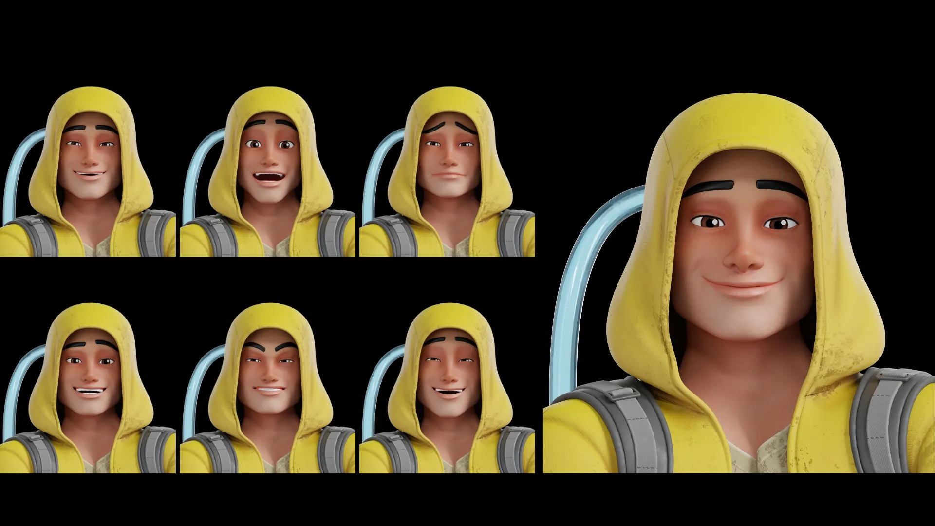 Cartoon Hazmat Cleaner 3D model facial expressions preview