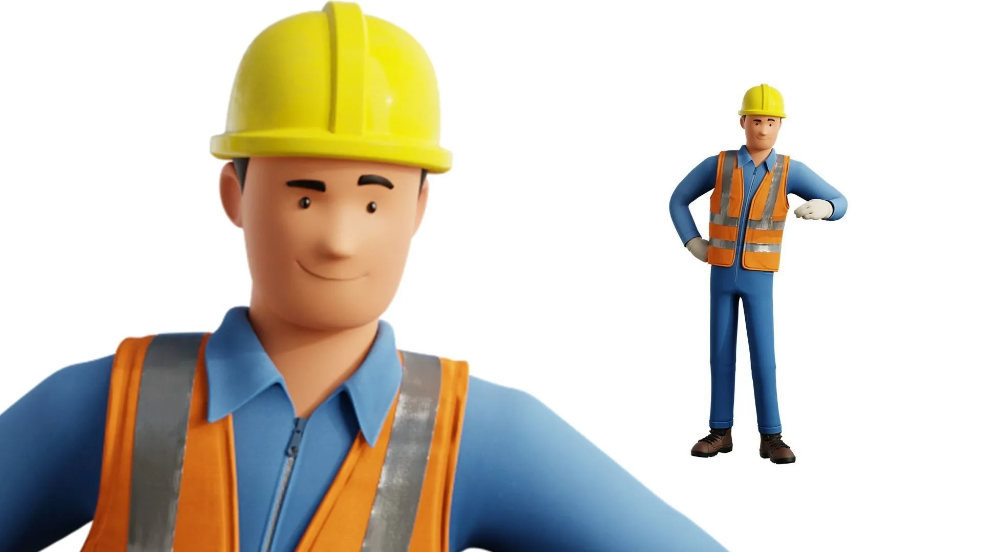 Cartoon Worker Builder Character high quality 3D model details showcase