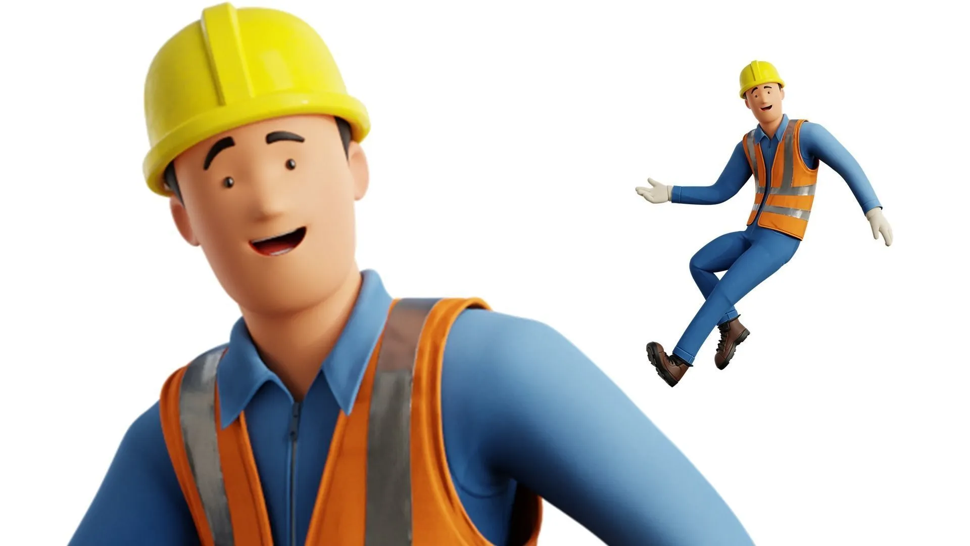 Cartoon Worker Builder Character rigged 3D character in different pose