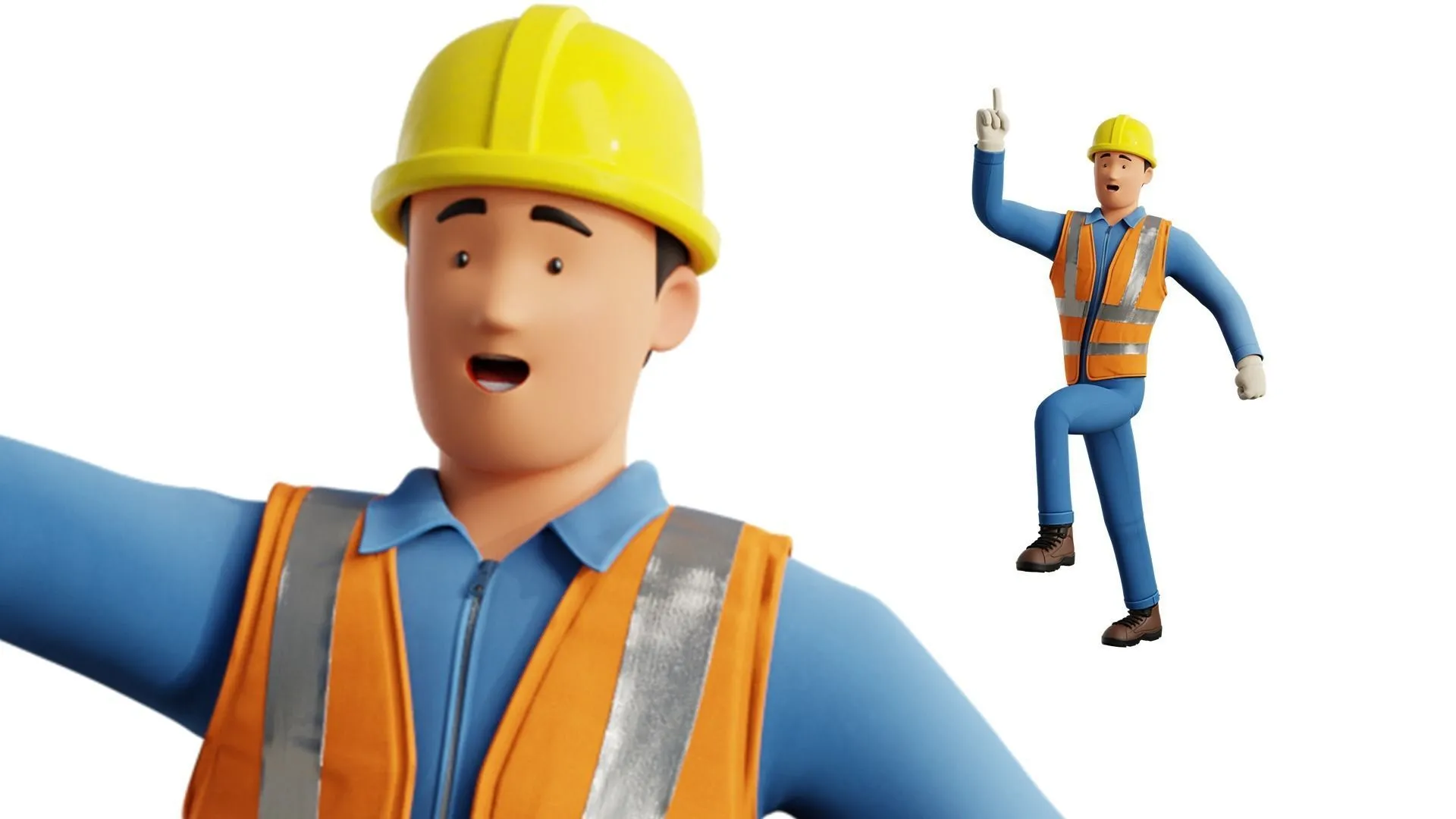 Cartoon Worker Builder Character 3D model full body render