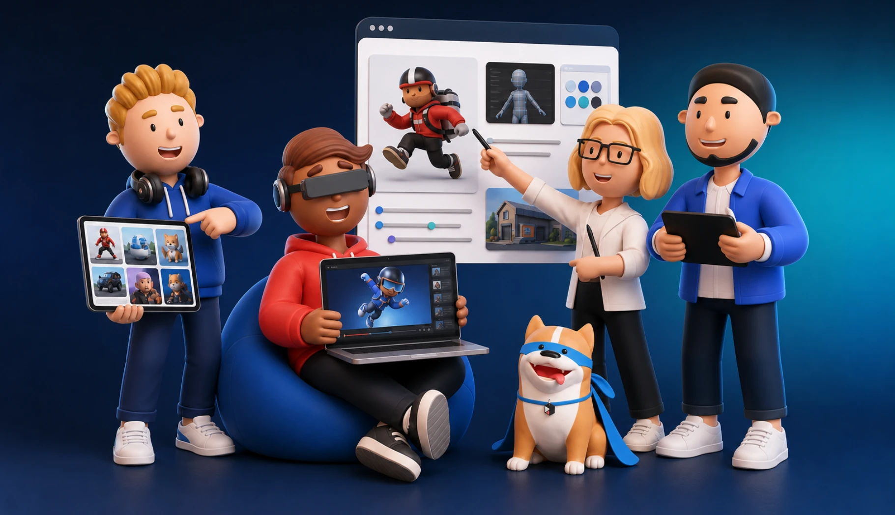 ThreeDee characters presenting portfolio work samples