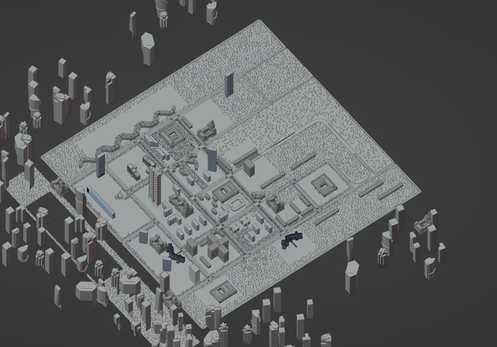Blender city overview used for render optimization checks