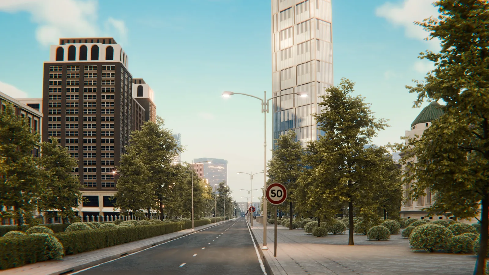 City environment street details with buildings and road assets