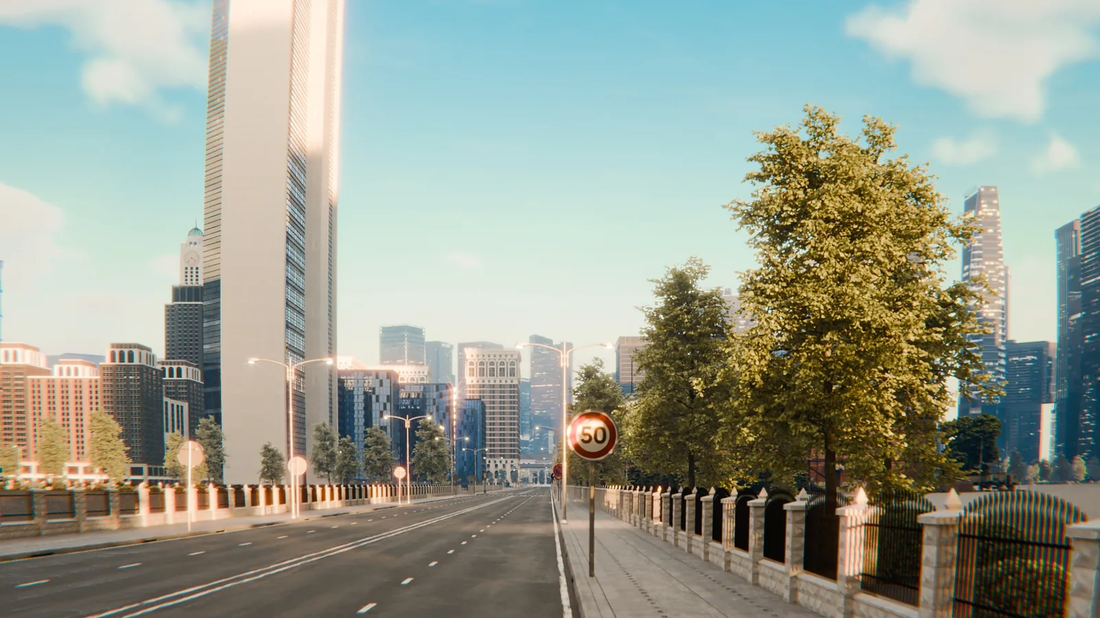 City environment street details with buildings and road assets