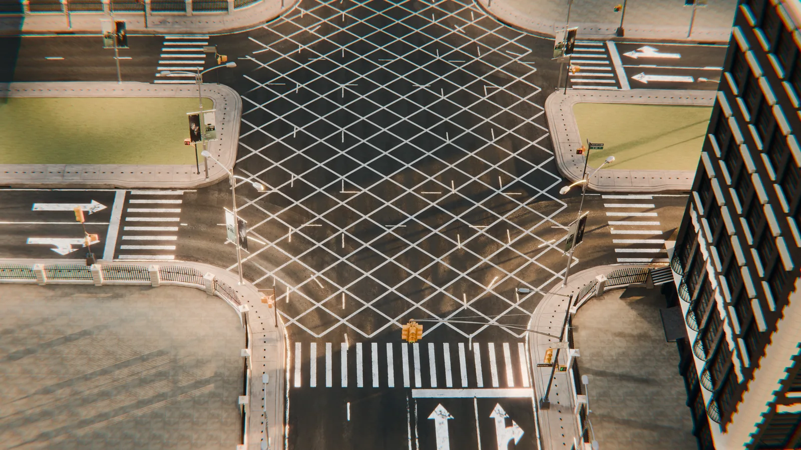 City environment street details with buildings and road assets