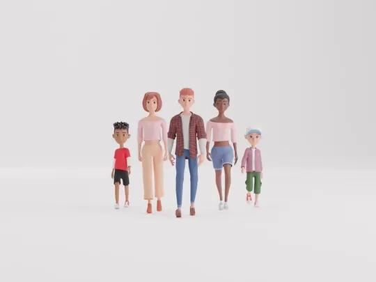 Stylized 3D family walking animation