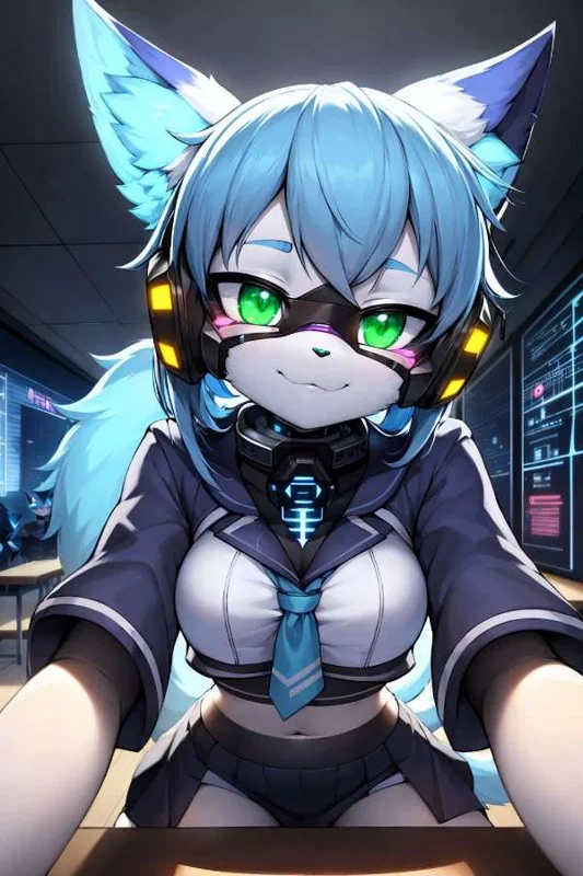 Blue-haired sci-fi character reference