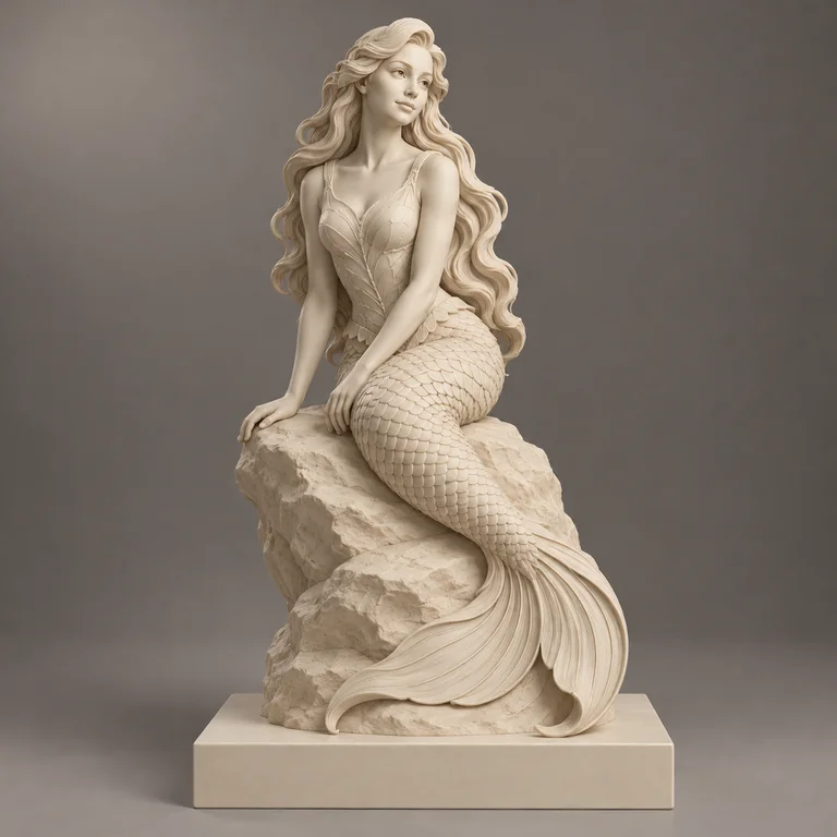 Mermaid Statue, clay-style reference preview