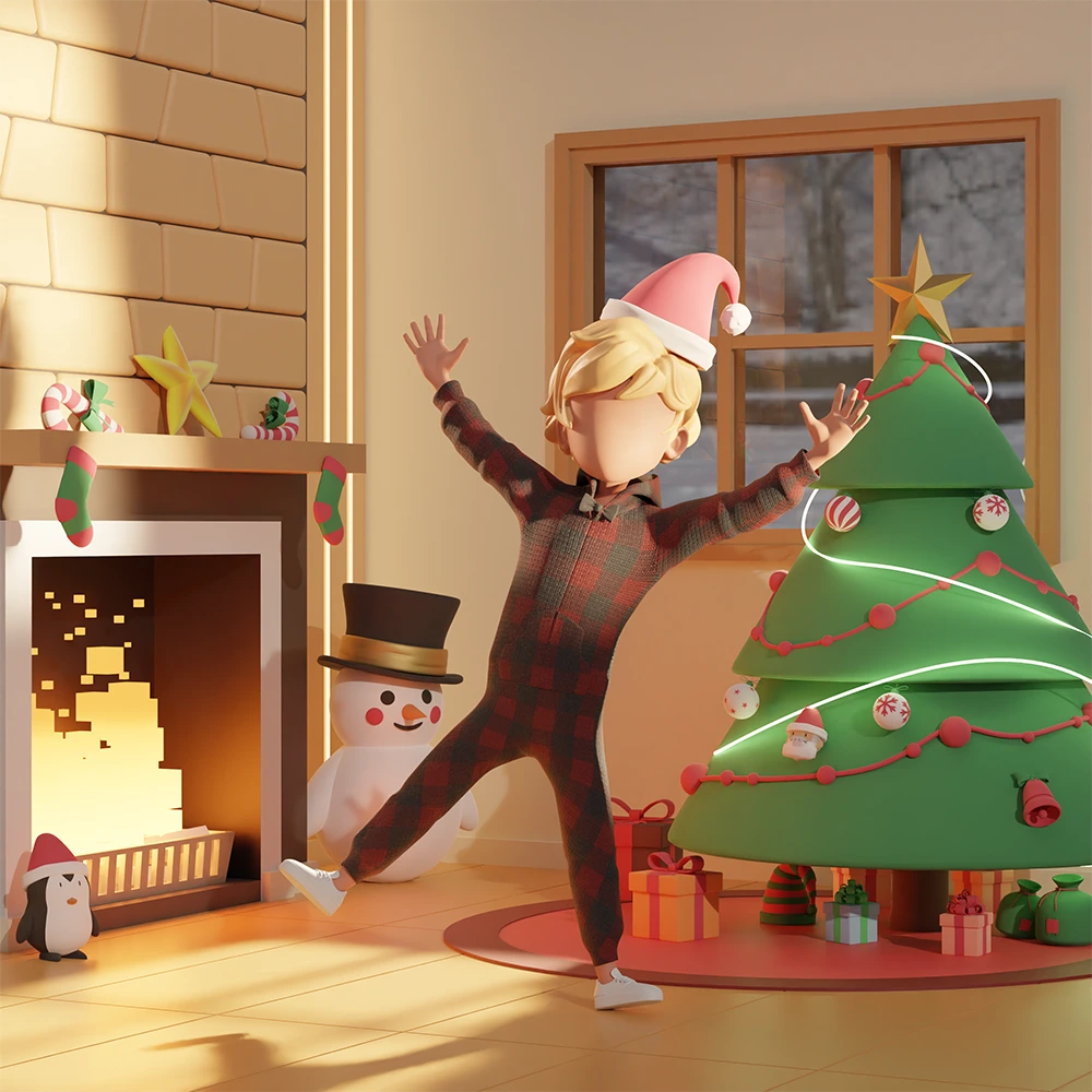 Happy 3D cartoon enjoying Christmas