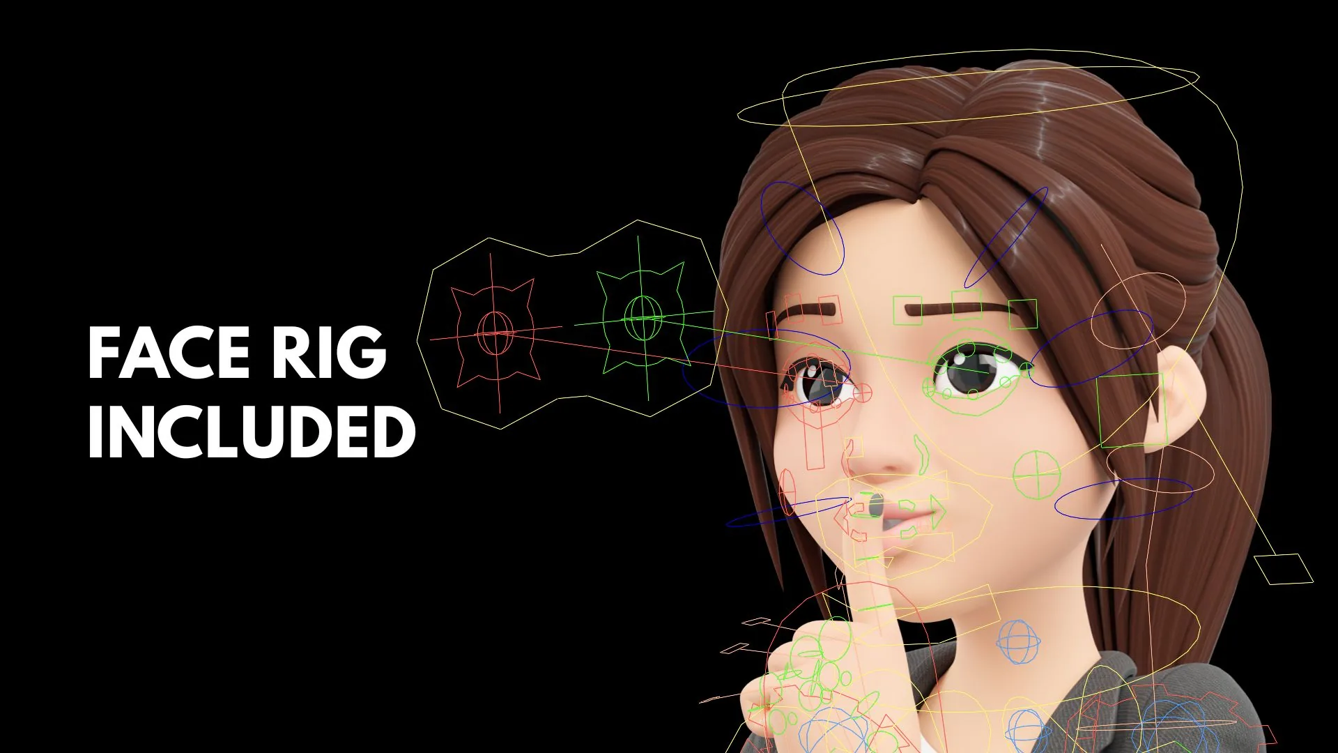 Business Casual Woman facial rig controls in Blender