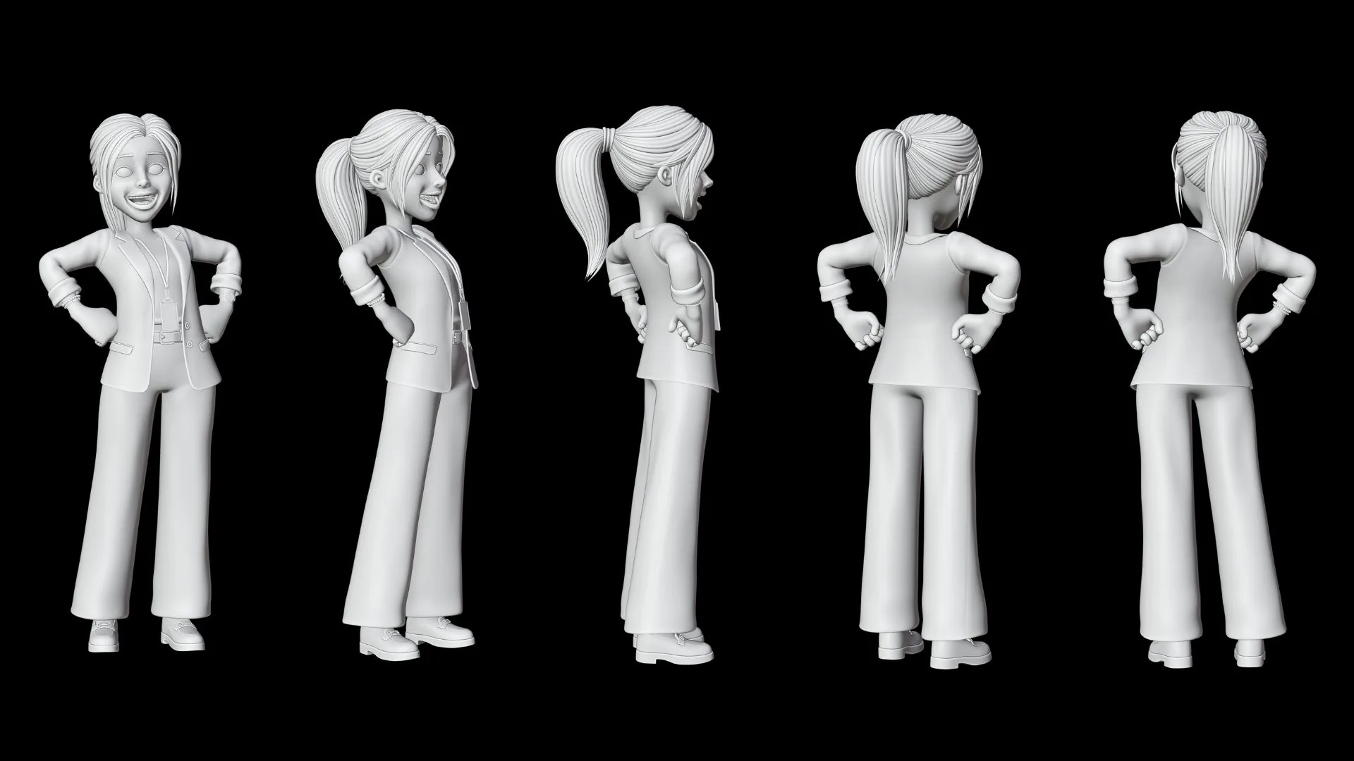 Business Casual Woman grey clay render