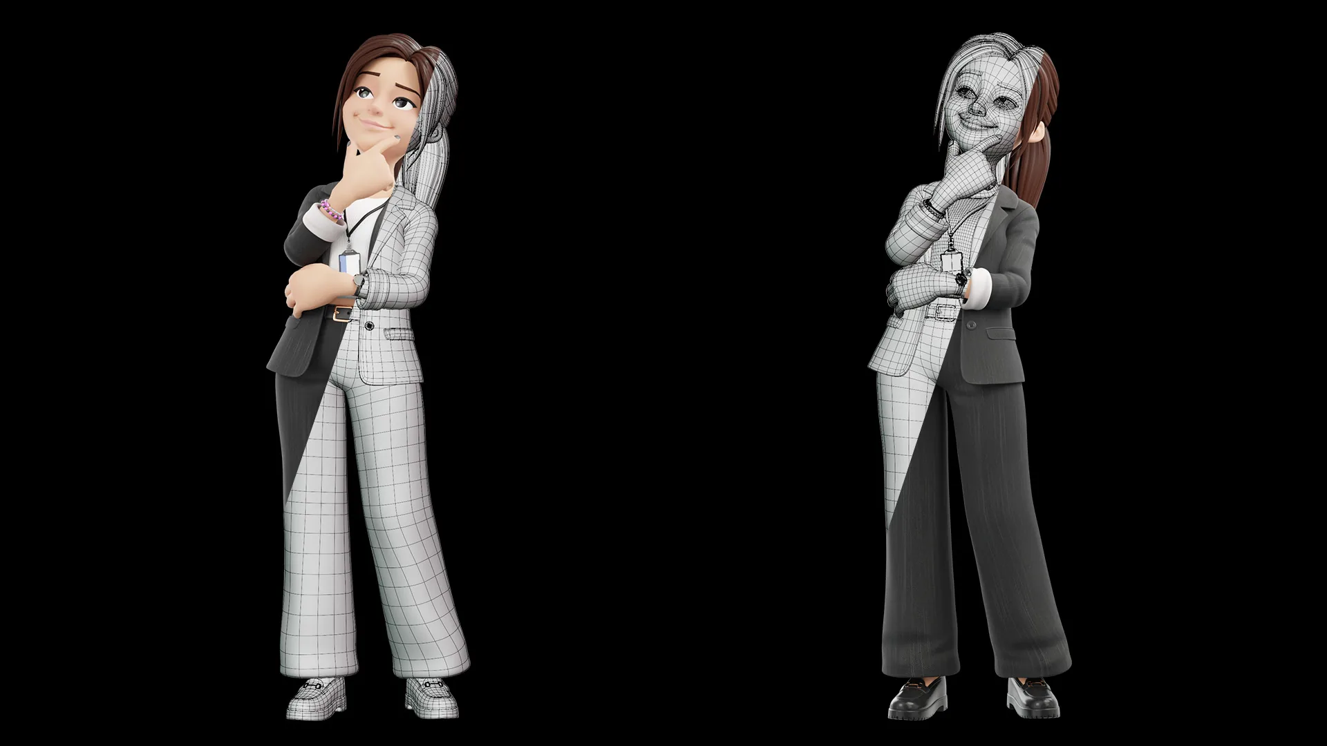 Business Casual Woman low-poly quad topology