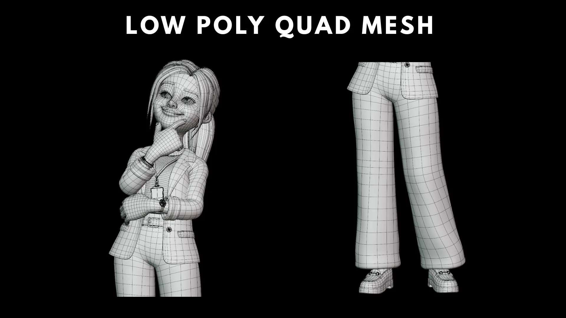 Business Casual Woman low-poly mesh comparison