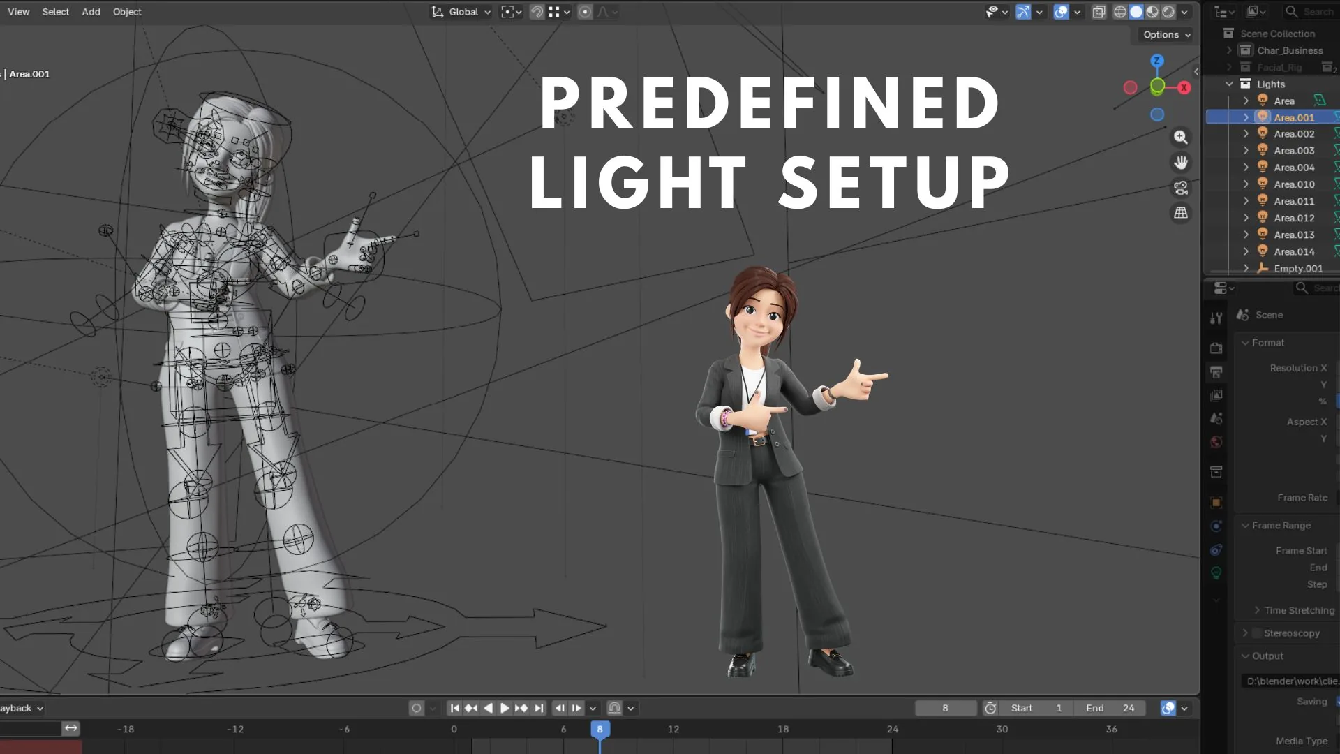 Business Casual Woman predefined Blender lighting setup
