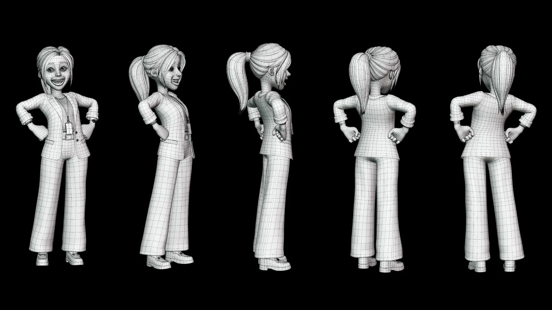 Business Casual Woman wireframe topology preview