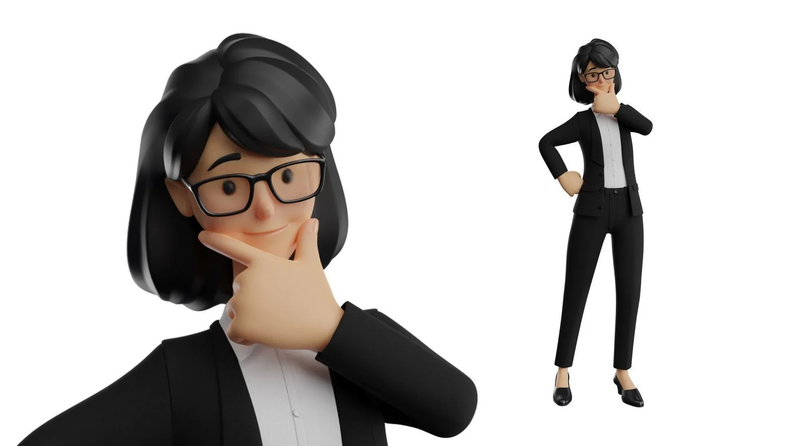 Office Secretary Woman : pensive, main sur le menton