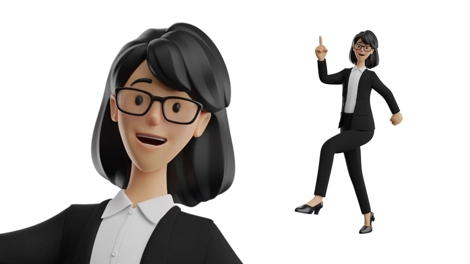 Office Secretary Woman : pointant vers le haut avec le genou levé