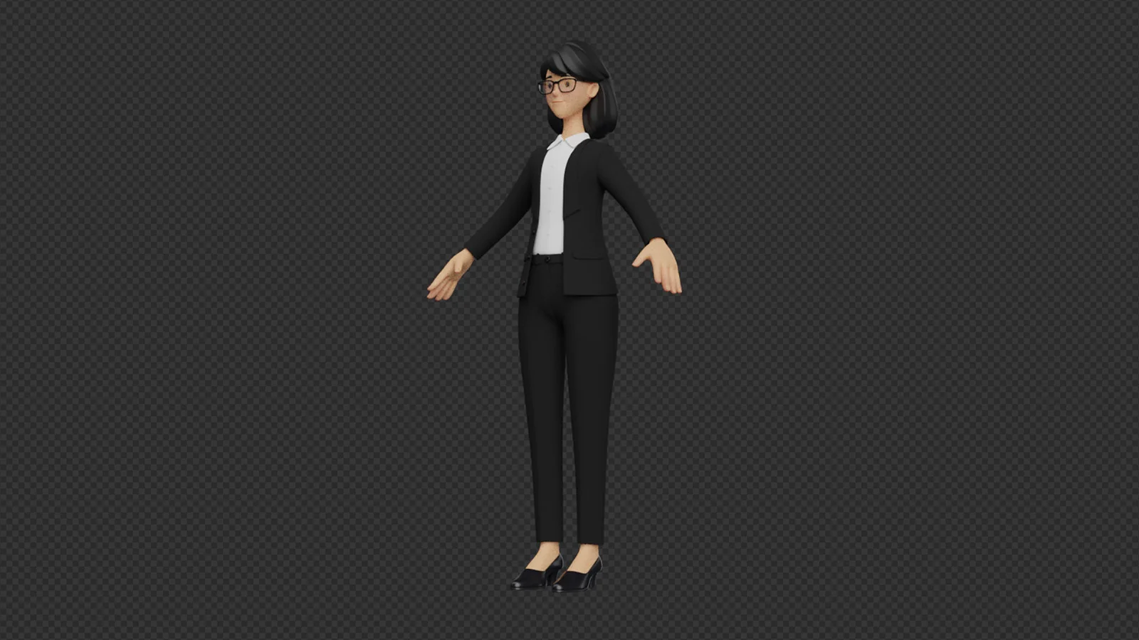Office Secretary Woman : corps entier en pose A, vue de trois quarts