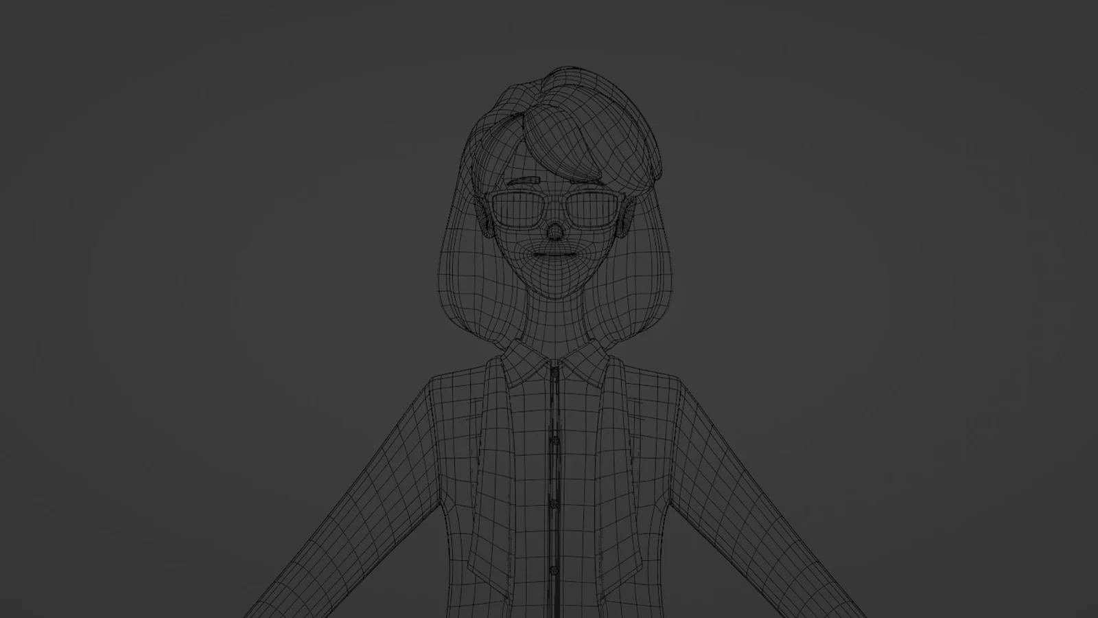 Office Secretary Woman : maillage du visage, des lunettes, des cheveux et des épaules