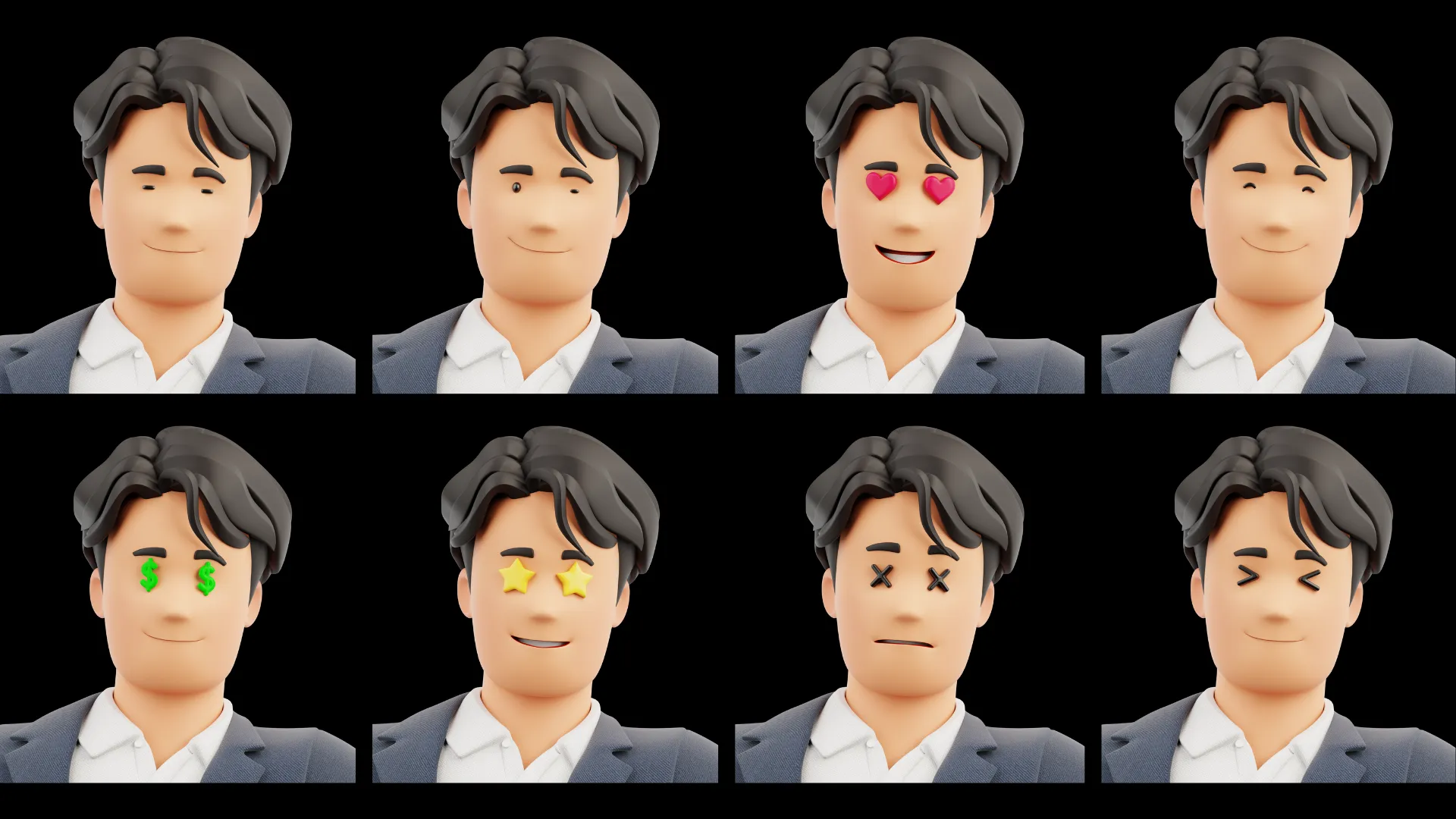 Cartoon Business Casual selectable eye shapes including heart money star and XX