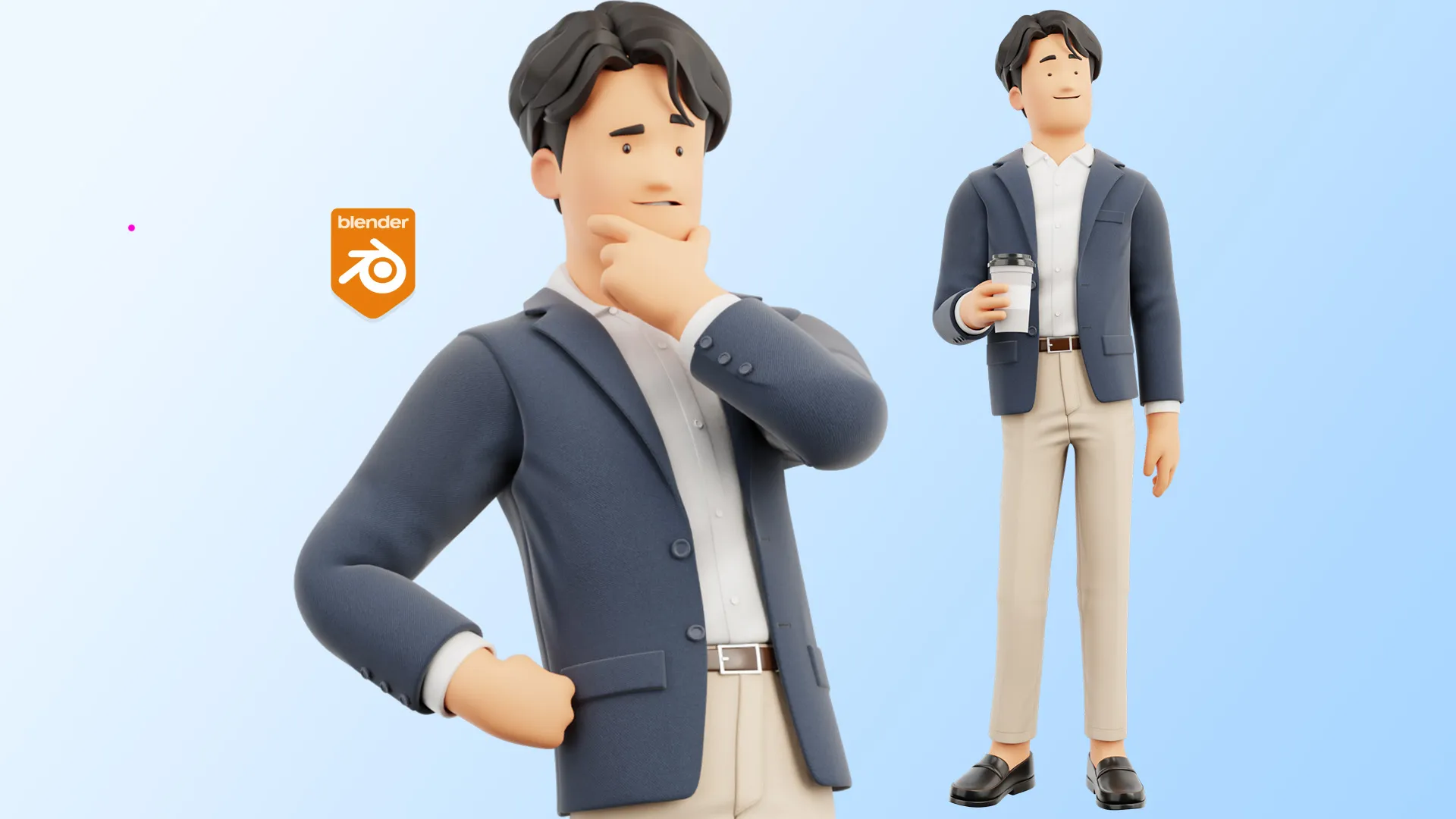 Cartoon Business Casual Blender 3D model preview