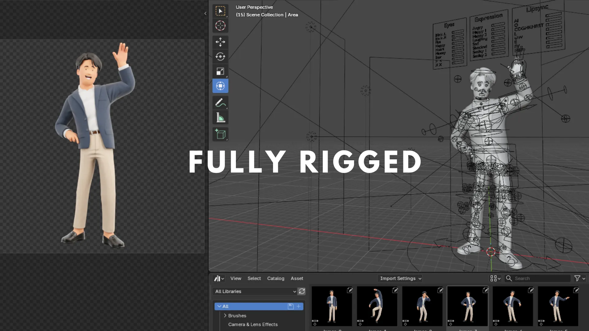 Cartoon Business Casual fully rigged body and facial controls