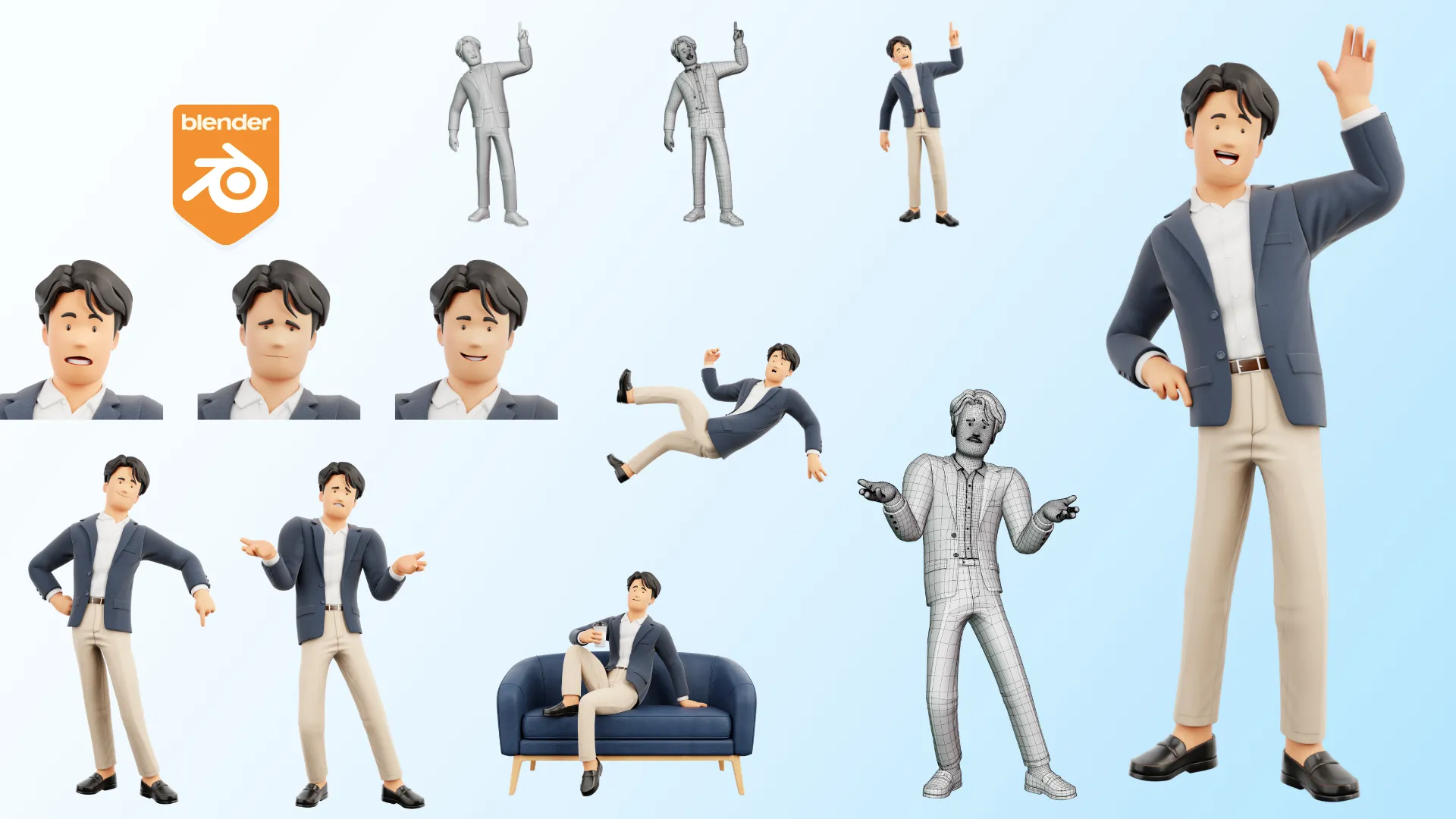 Cartoon Business Casual full-body presentation pose