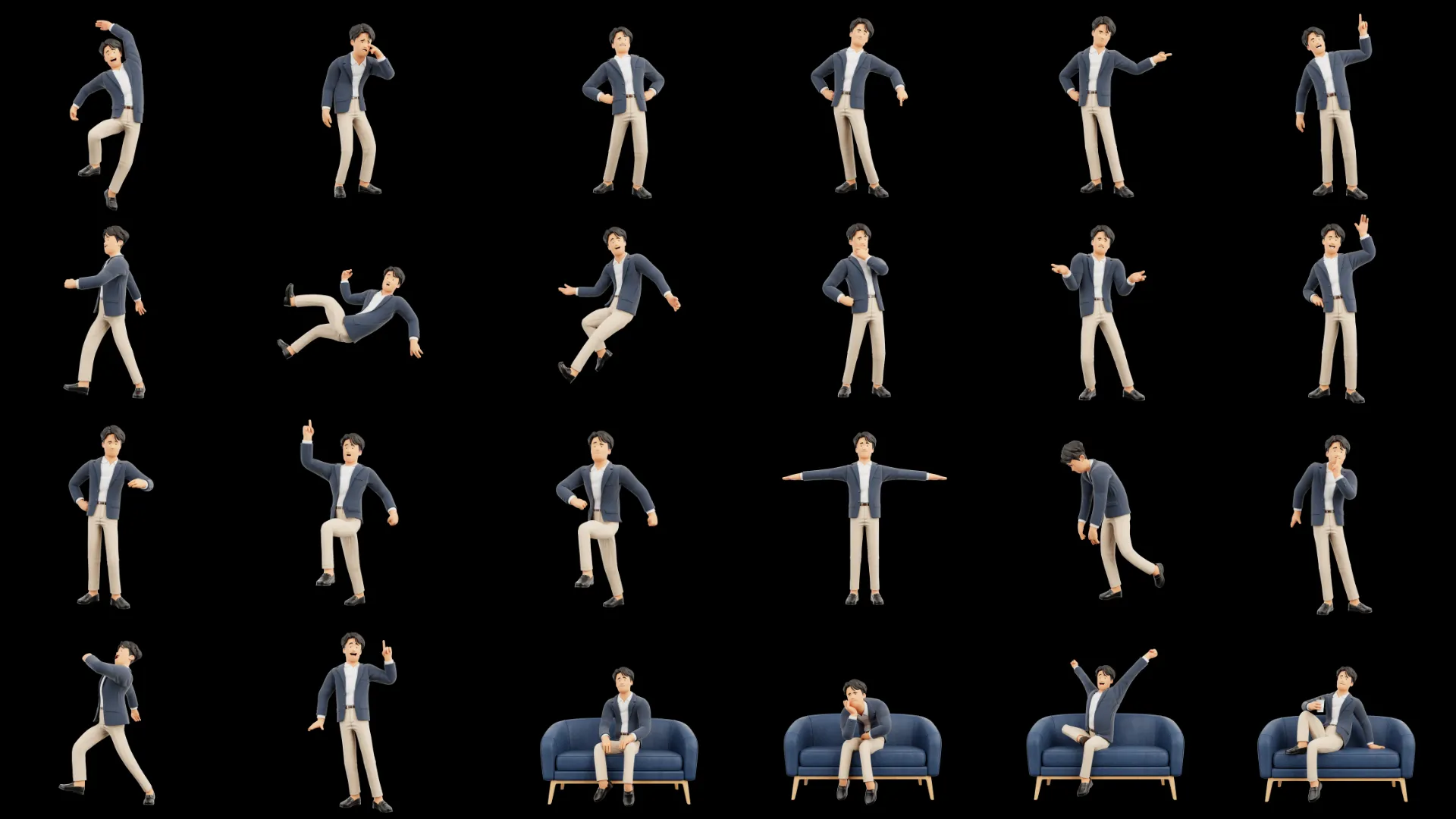 24 Cartoon Business Casual standing sitting and action poses