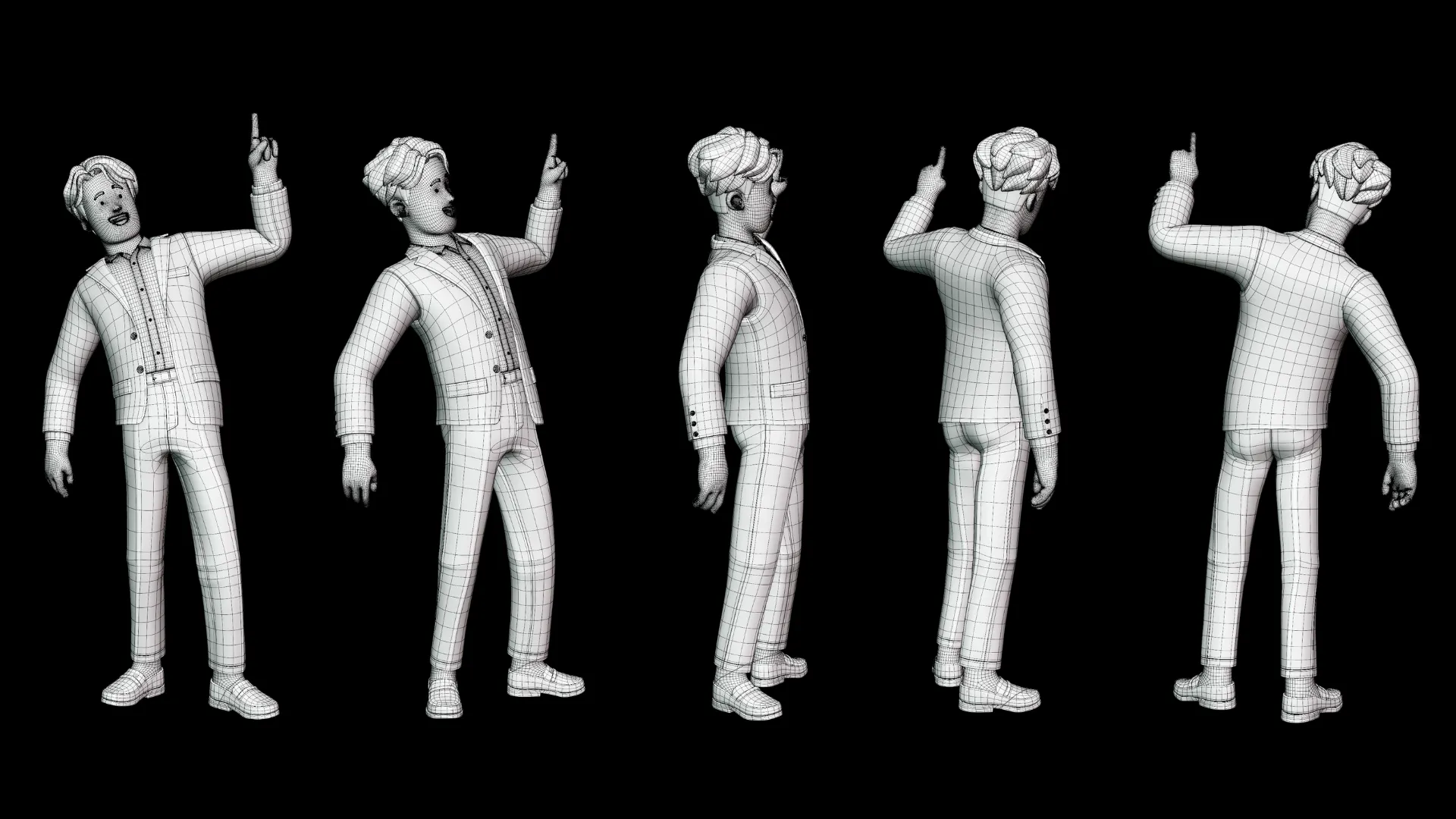 Cartoon Business Casual wireframe topology