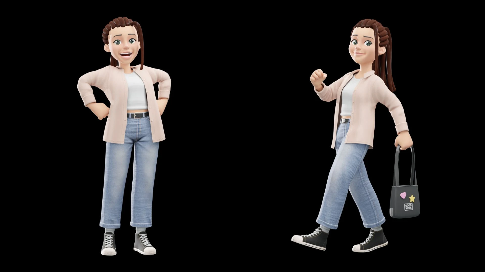 Cartoon Female Casual Streetwear closeup render 1