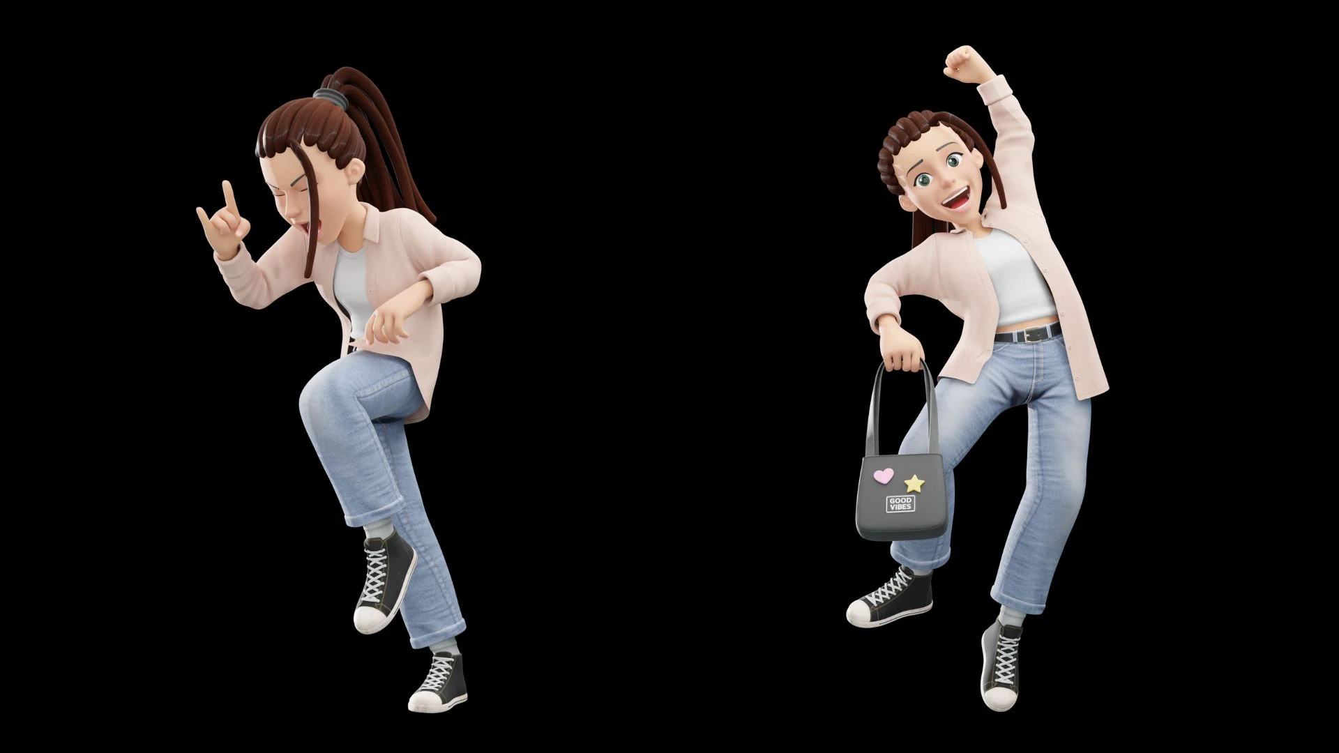 Cartoon Female Casual Streetwear closeup render 3