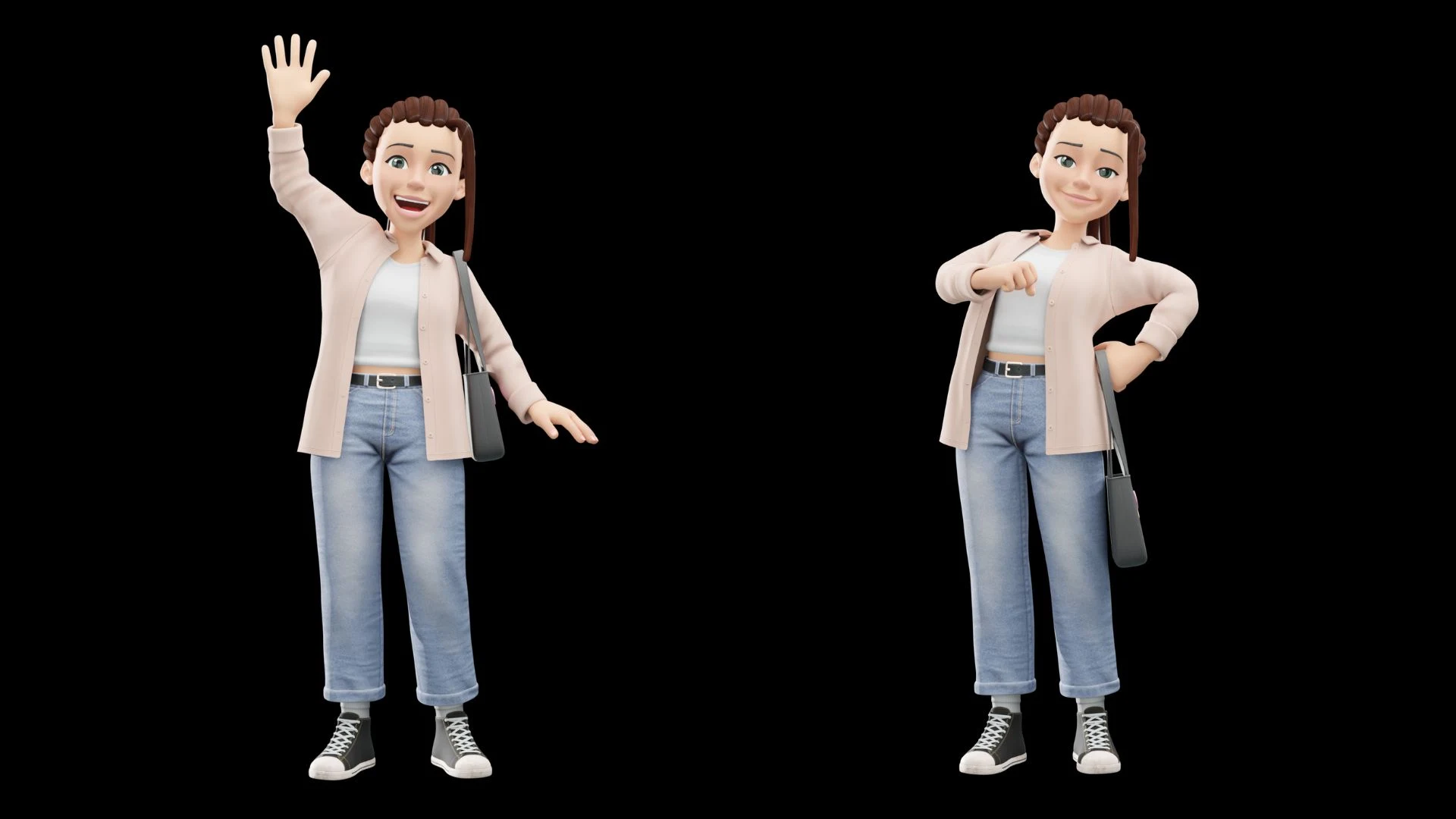 Cartoon Female Casual Streetwear closeup render 4