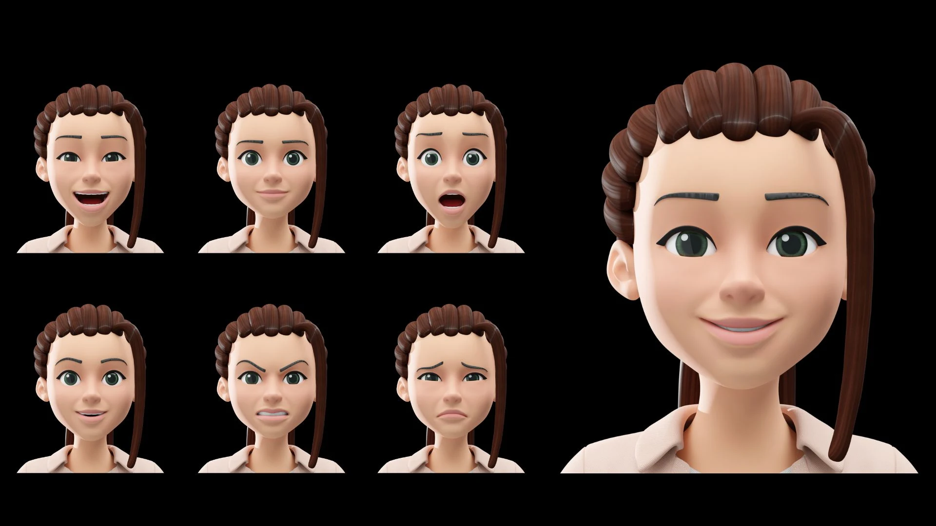 Cartoon Female Casual Streetwear prepared facial expressions sheet 1