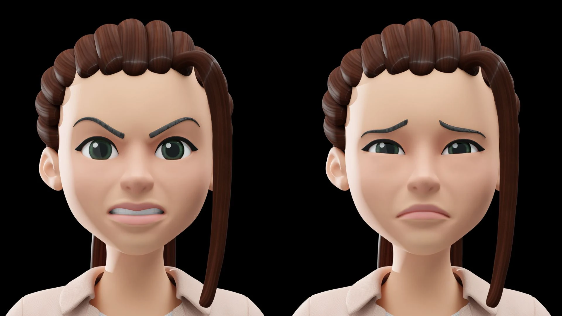 Cartoon Female Casual Streetwear prepared facial expressions sheet 3