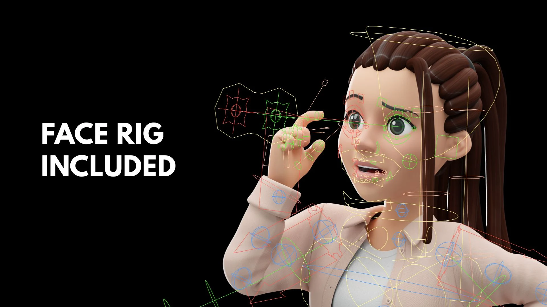 Cartoon Female Casual Streetwear face rig controls