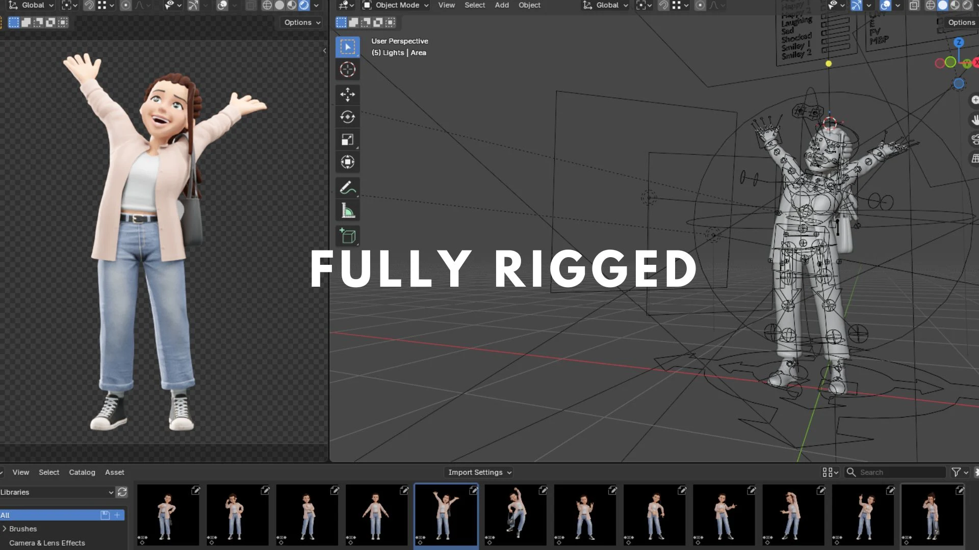 Cartoon Female Casual Streetwear fully rigged body controls