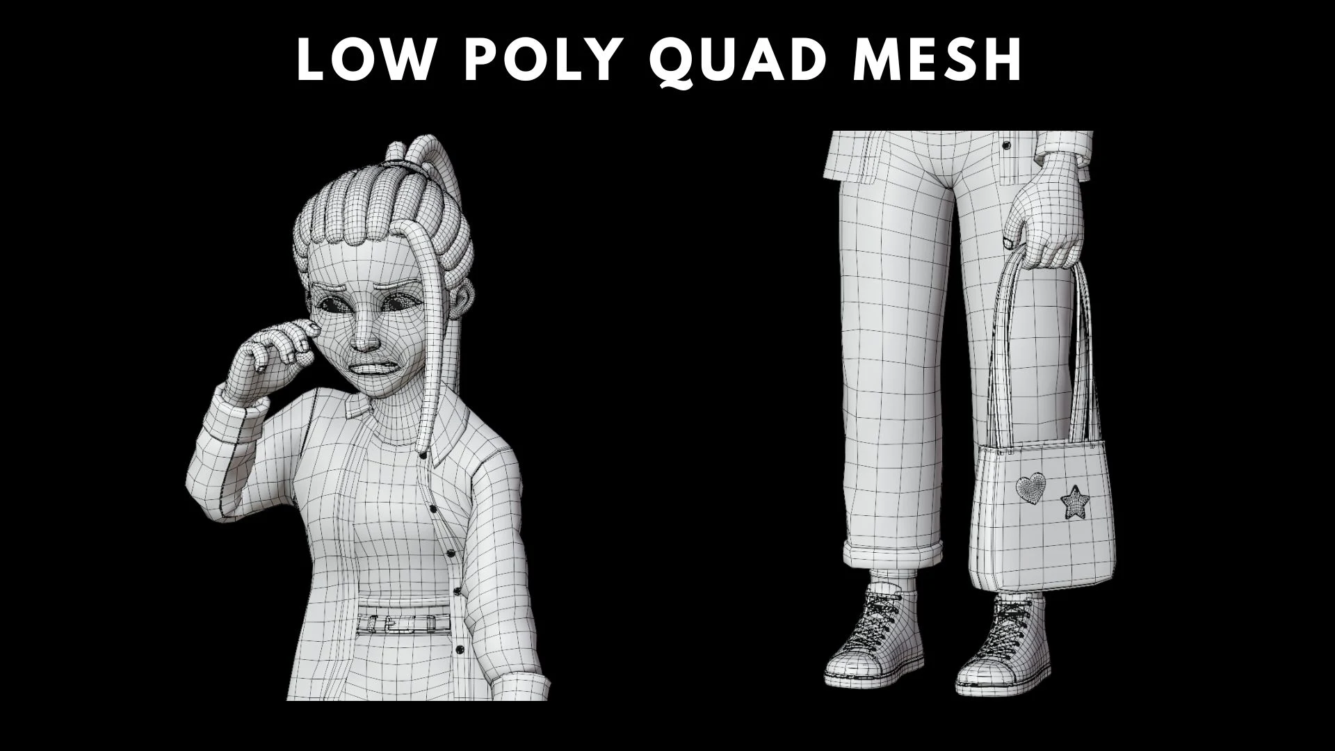 Cartoon Female Casual Streetwear low-poly quad mesh