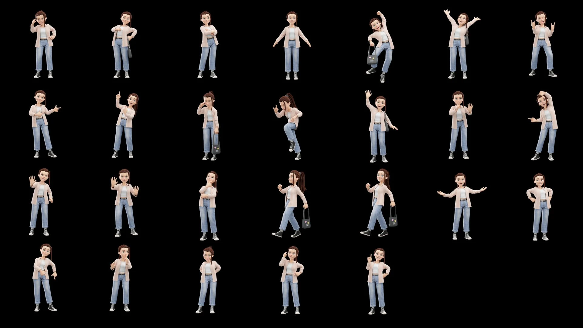 26 prepared poses included with Cartoon Female Casual Streetwear