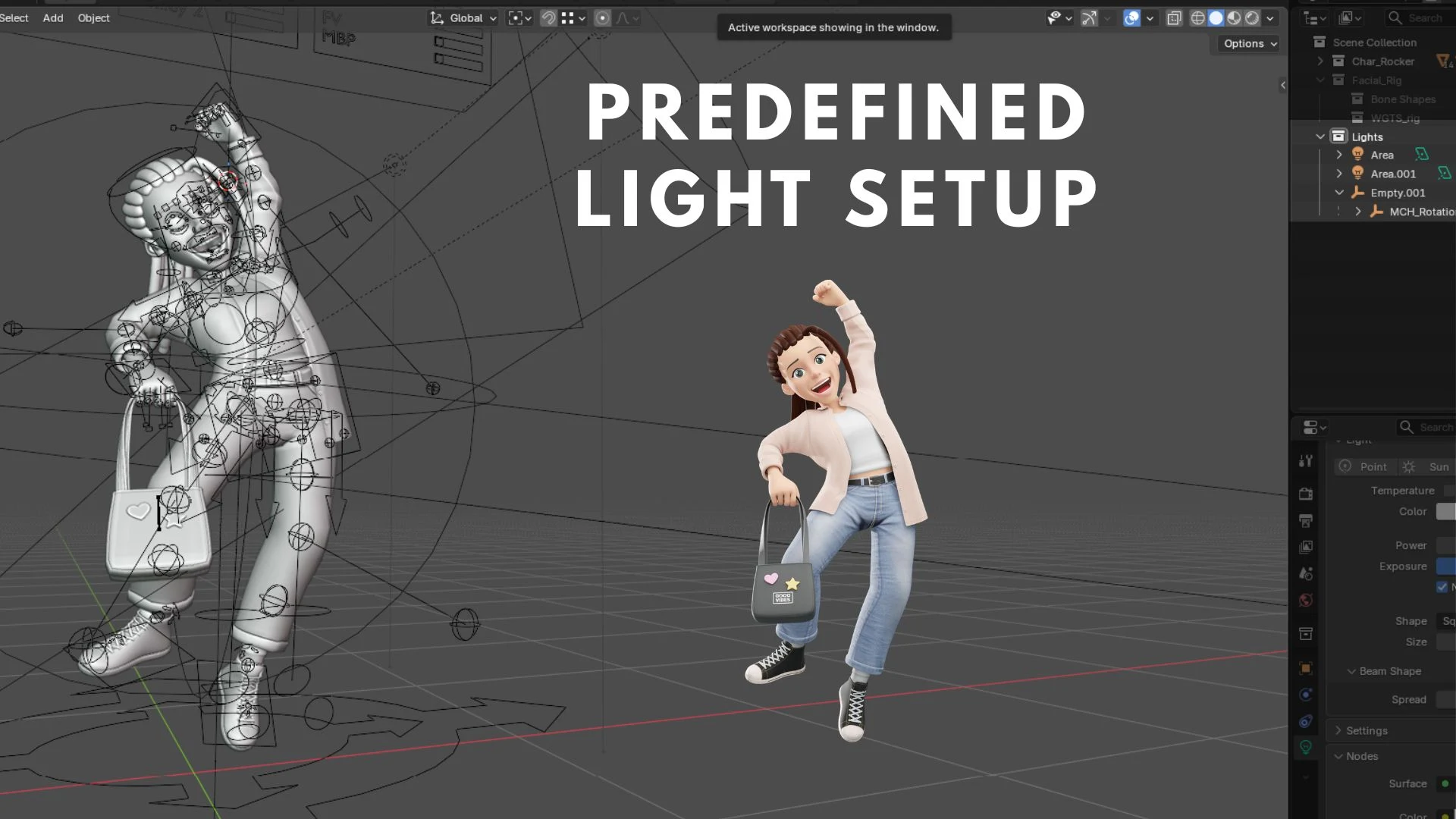 Cartoon Female Casual Streetwear predefined Blender lighting setup