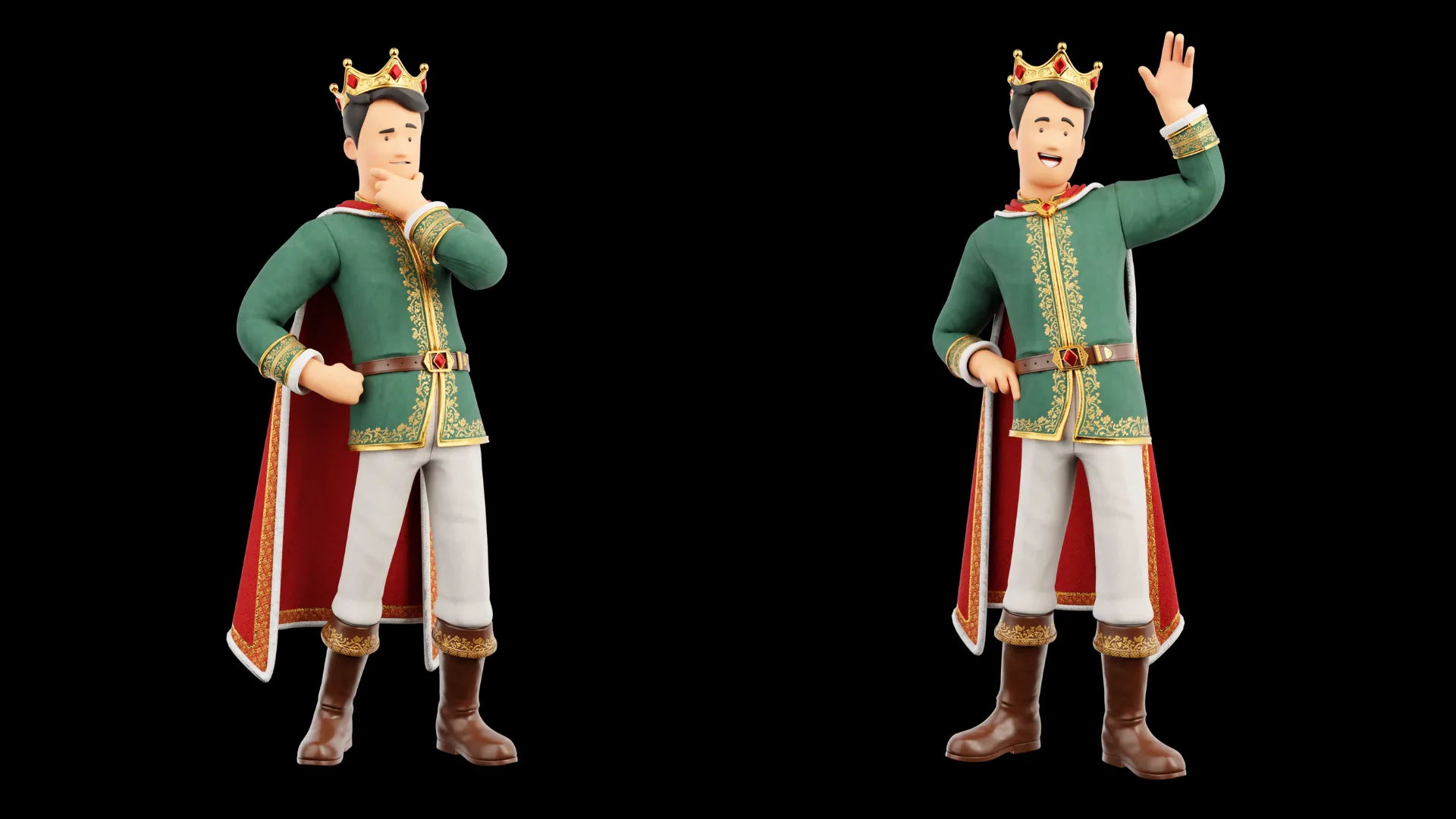 Cartoon King second closeup render with crown and cape detail
