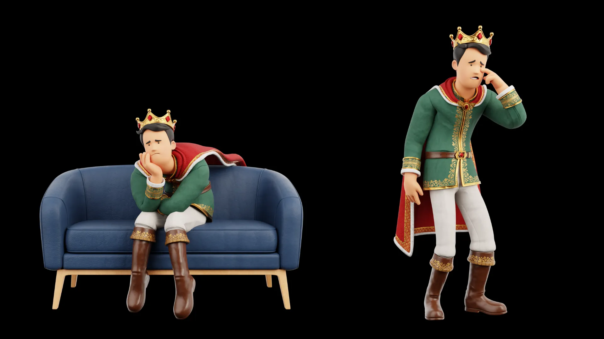 Cartoon King third closeup render with stylized face detail