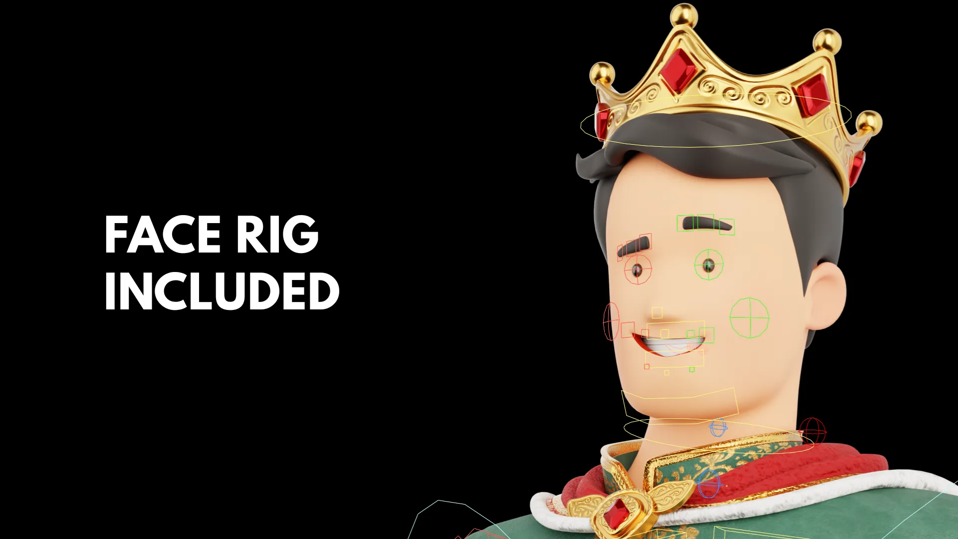 Cartoon King facial rig included Blender preview