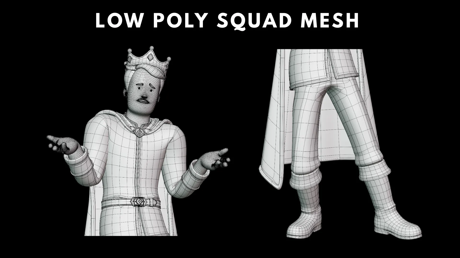 Cartoon King low-poly quad mesh preview