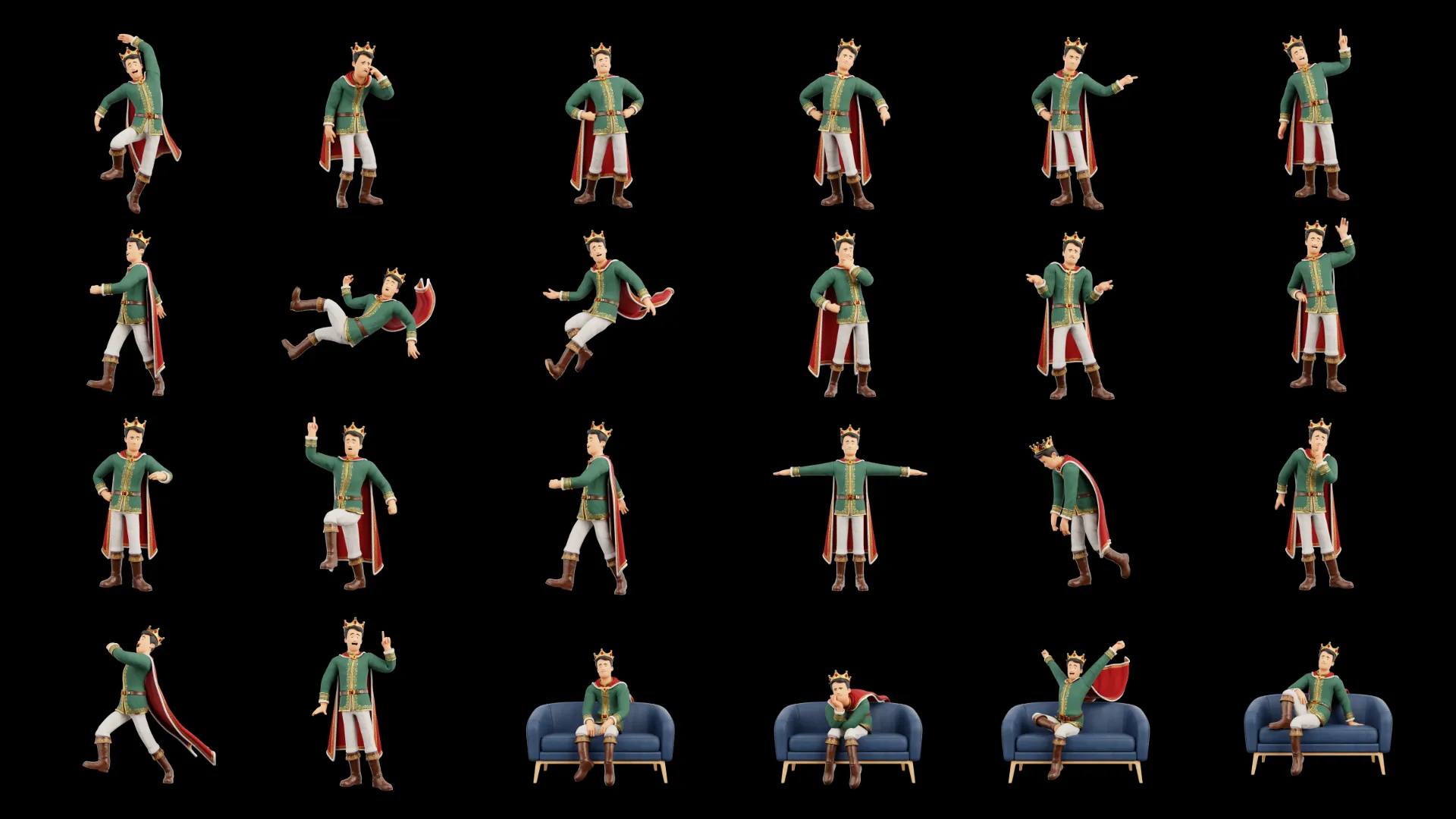 24 Cartoon King poses preview sheet
