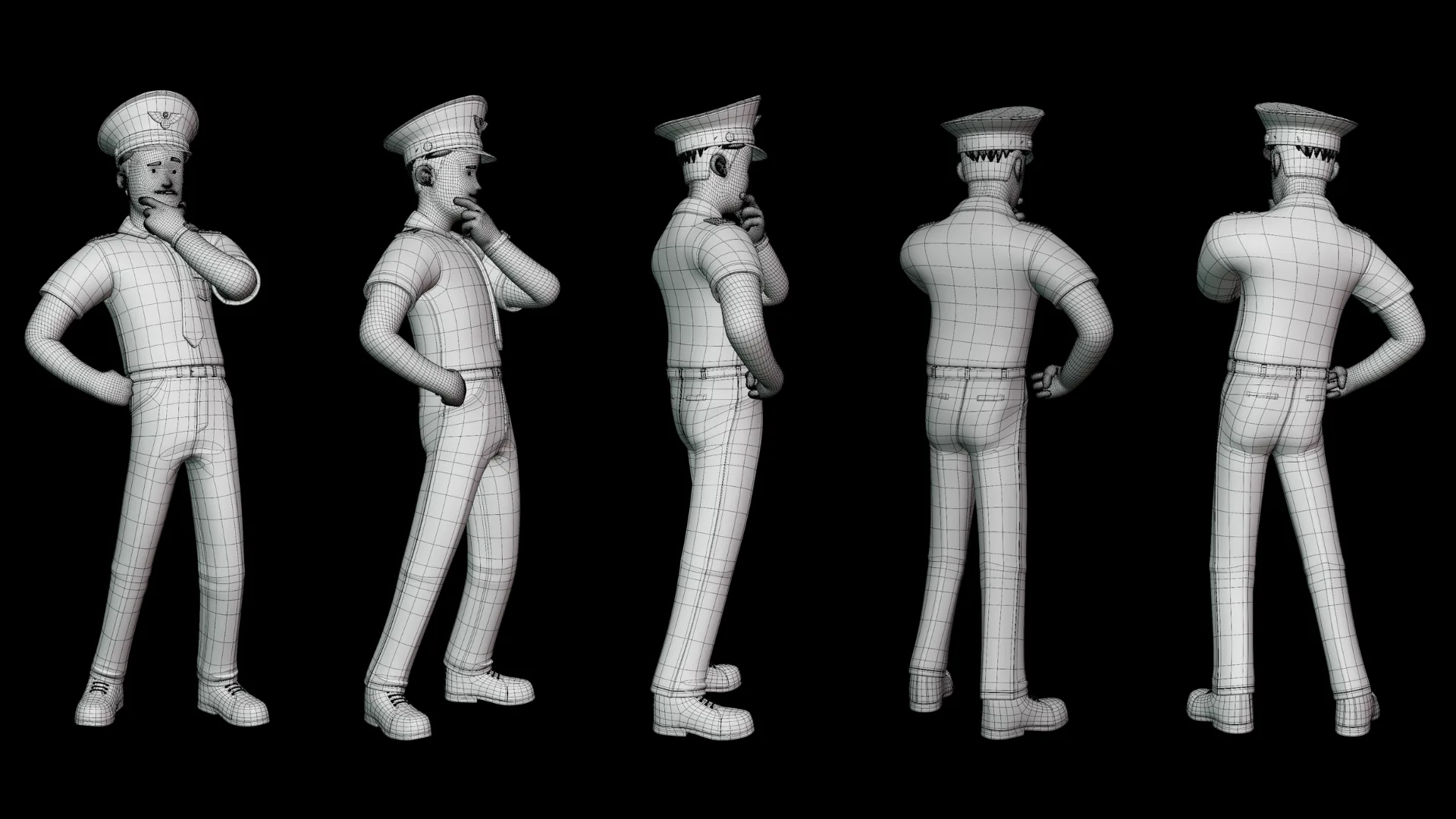 Cartoon Pilot low-poly wireframe preview